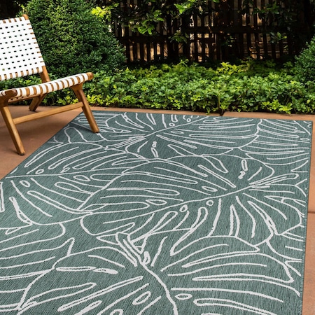 World Rug Gallery Contemporary Tropical Leaves Weather Resistant Indoor/Outdoor Area Rug 7' 10'' x 10' Green 4031GREEN8X10